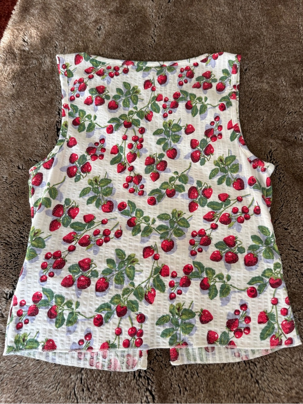 Free People White Terry button down  Tank Top with Red Strawberry - Picture 2 of 2